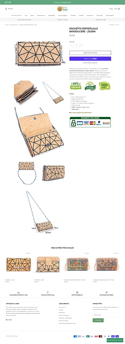 Fiche produit sur Artisans du liège
