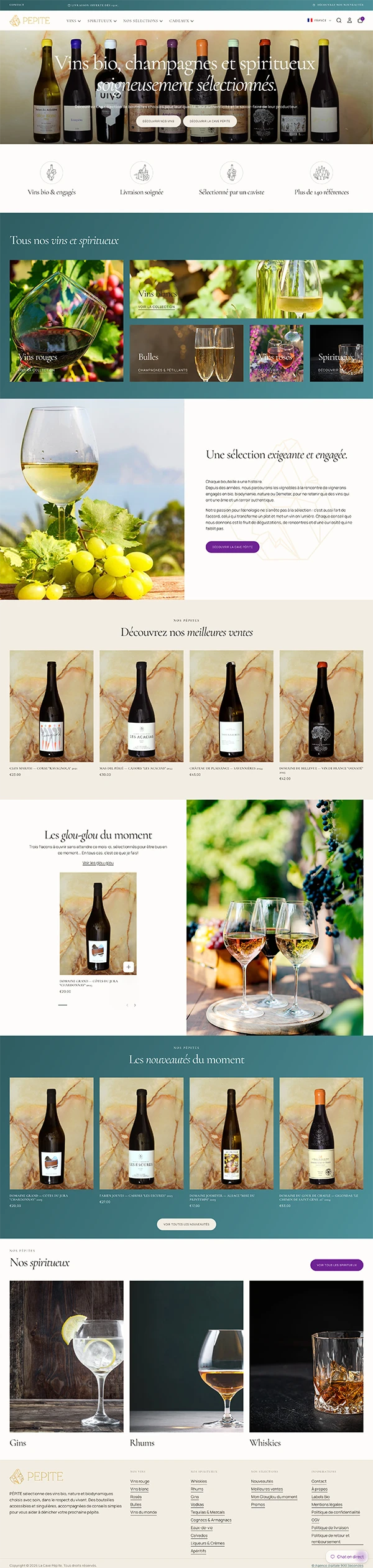 Fullpage de la page d'accueil de la cave Pépite