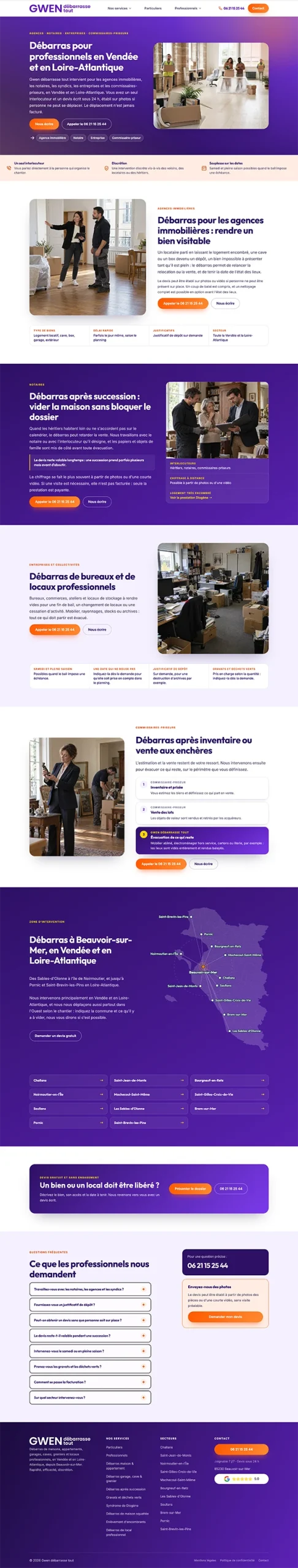 Fullpage d'une page prestations du site Gwen débarrasse tout